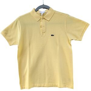 Vintage Lacoste 100% Cotton Yellow Polo Shirt Button-Up collar Size S